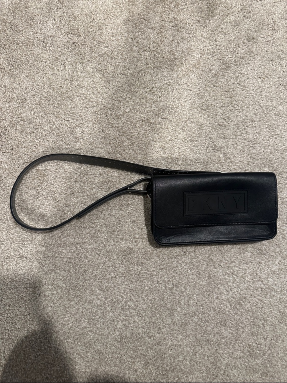 DKNY Black Leather Belt Bag with Embossed Logo